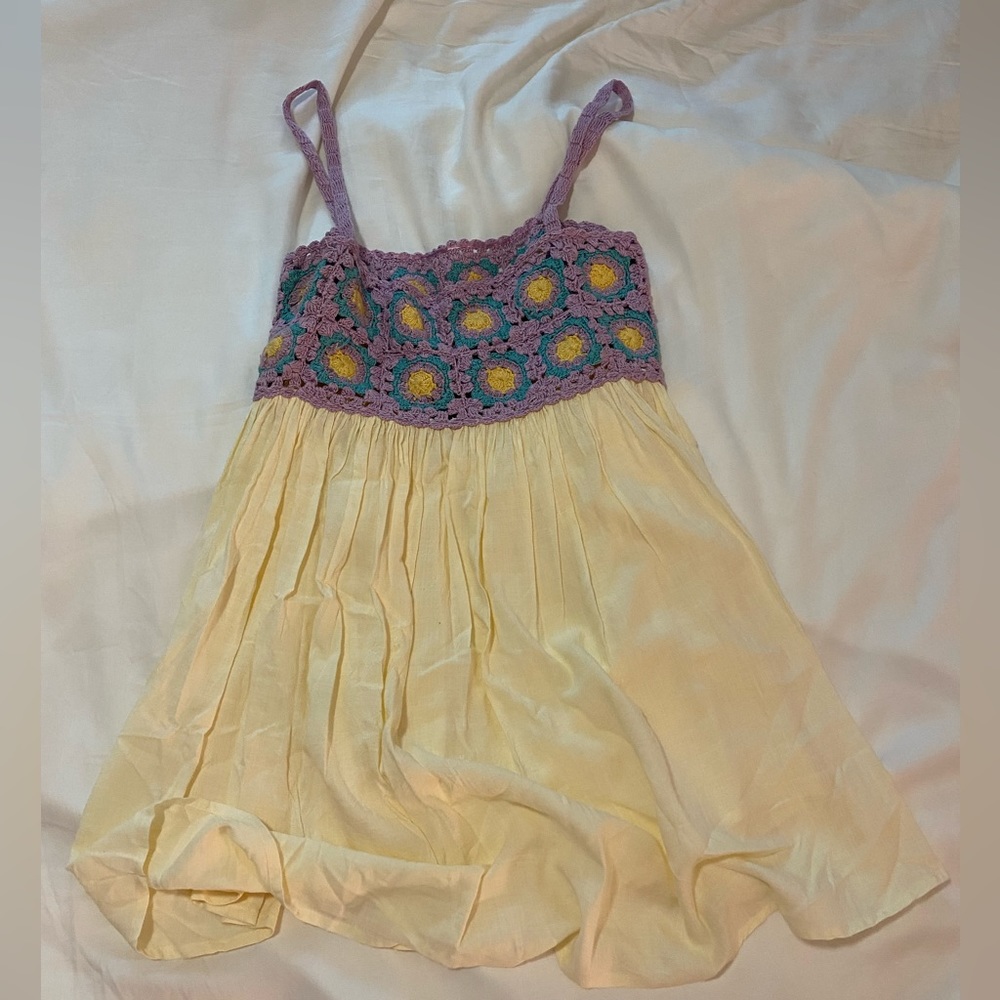 ASOS Crochet Bodice Mini Dress in Lavender and Pale Yellow